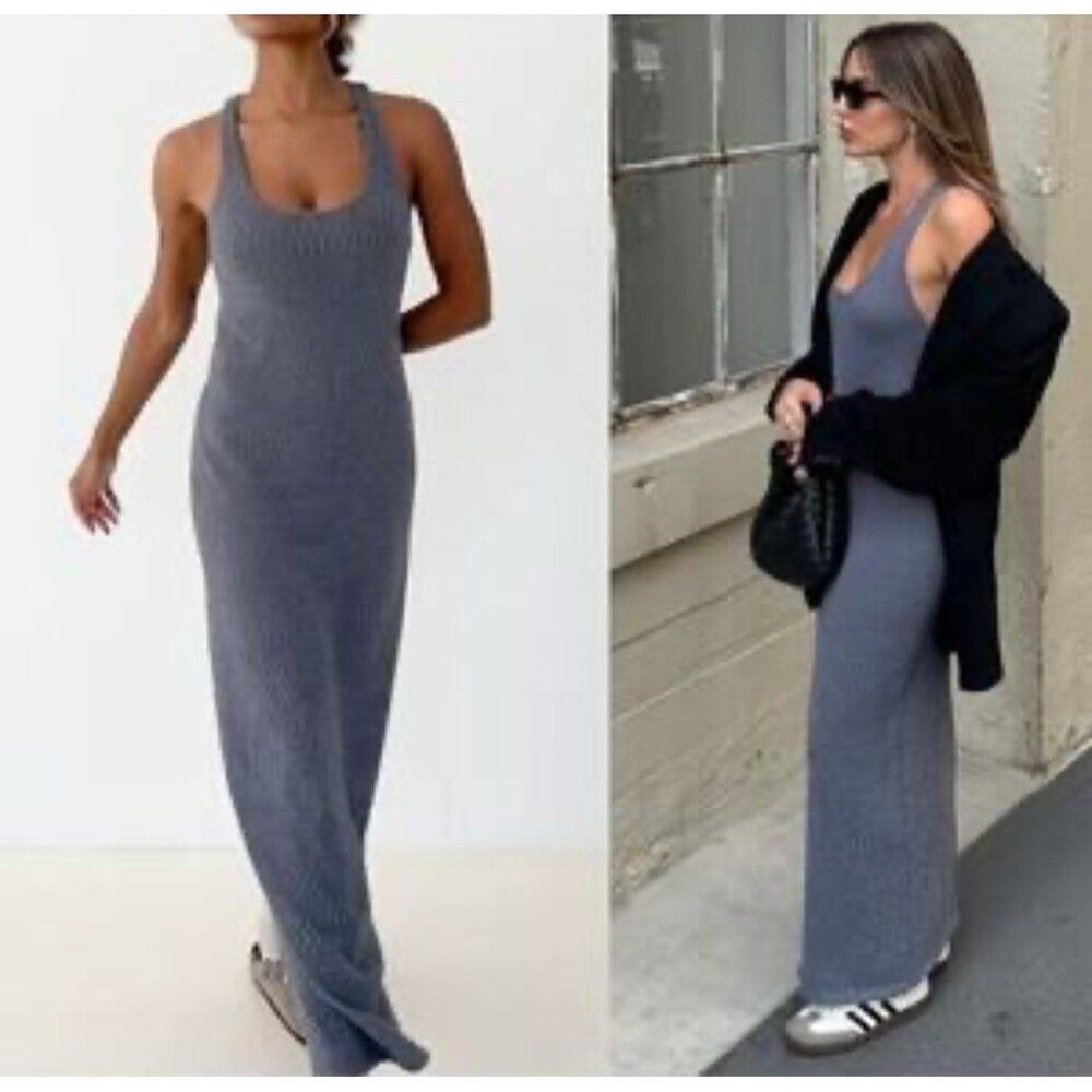 Anthropologie NWT Rumored Women Large Smoke Heather Lakeville Knit Maxi Dress